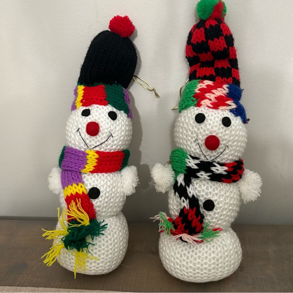 Snowman Handmade Colorful Knit Decor - 2 winter holiday